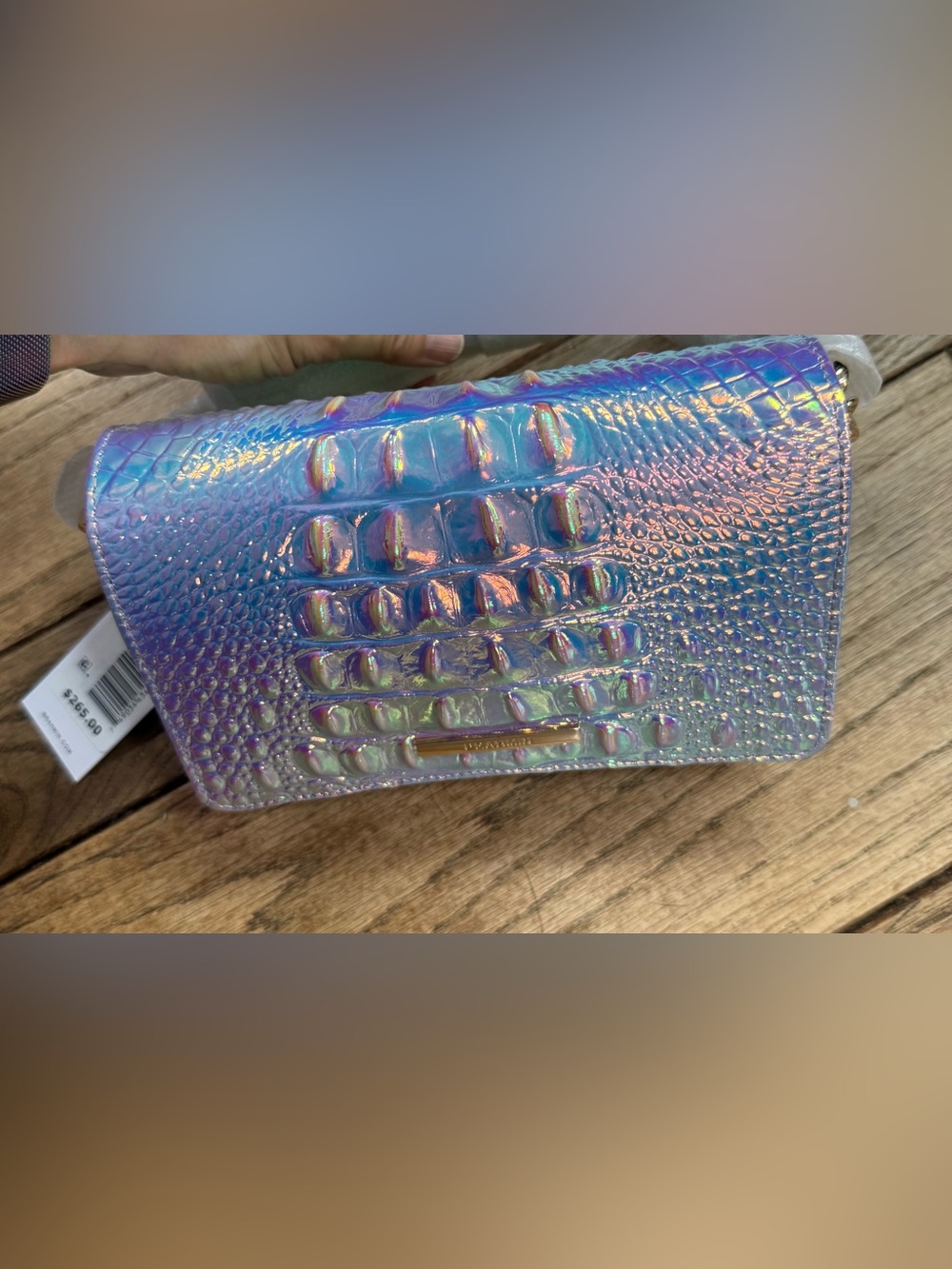 Brahmin Minuette Iridescent Croc-Embossed Clutch in Pink, Purple & Green - Picture 16 of 16